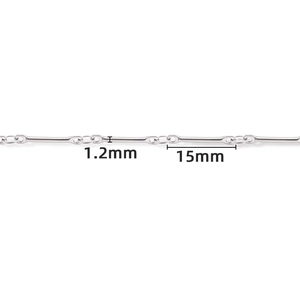Polished stainless steel bar link chain, 1.2mm diameter and 15mm segment length