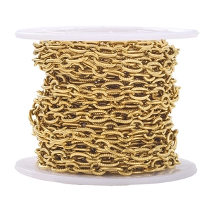Golden textured oval link stainless steel chain on spool for DIY jewelry making material