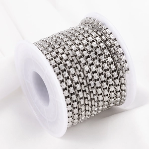 Roll of polished stainless steel box chain for DIY jewelry making on white spool