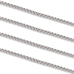 Polished stainless steel square box chain necklace featuring a minimalist silver metallic finish