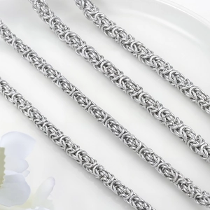 Polished silver stainless steel Byzantine chain links for handmade jewelry making