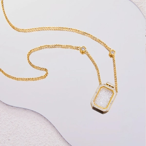 Stainless Steel Necklace With Perfume Bottle Shape Pendant Inlaid Rhinestones Elegant Fashion Jewelry For Women