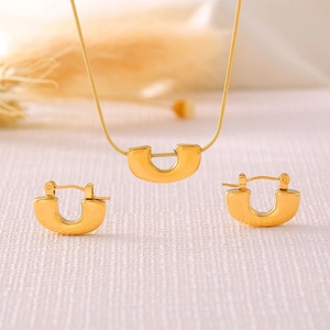 French Style U-Shaped Necklace And Earrings Jewelry 18K Gold Plated Stainless Steel Minimalist Geometric Accessories For Women