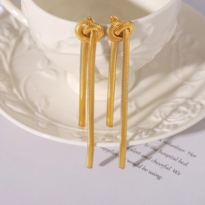 Titanium Steel Knot Snake Chain Necklace And Earrings Long Tassel Fashion Jewelry For Women Elegant Ins Style Gold