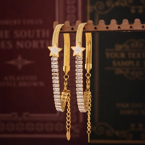 French Luxury Gold Plated Stainless Steel Star Zirconia Bracelet For Women Vintage Snake Chain Geometric Jewelry Hand Decor