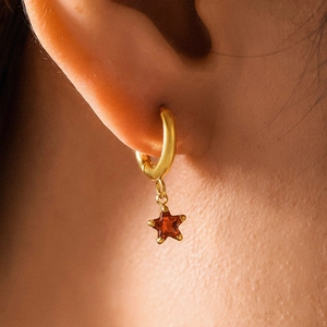 Star Pendant Hoop Earrings 18K Gold Plated Stainless Steel Colorful Glass Drill Geometric Fashion Jewelry For Women