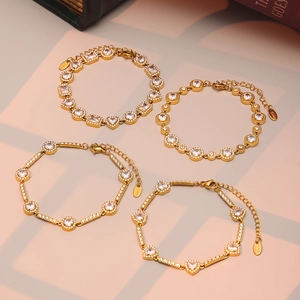 Set of four 18K gold plated stainless steel bracelets with sparkling zircon stones