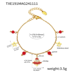 Technical drawing of stainless steel Christmas tree bracelet with dimensions and specs
