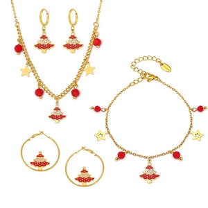 Christmas jewelry set with gold stainless steel necklaces bracelets and tree charms