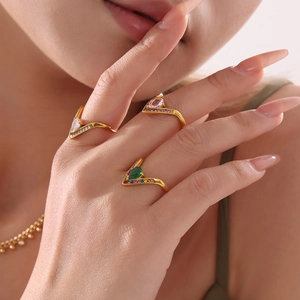Titanium Steel Geometric Cross Winding Zirconia Ring For Women Minimalist V-Shaped Water Drop Zirconia Inlaid Fashion Jewelry
