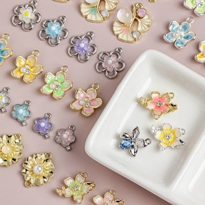 Legierung Blumen Ginkgoblatt Tropföl Emaille Anhänger Strass Künstliche Perle Charms Für DIY Schmuckherstellung Halsketten Zubehör