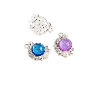 Stern- und Mond-Anhänger aus Harz mit Perlen und Versilberung für DIY-Schmuck