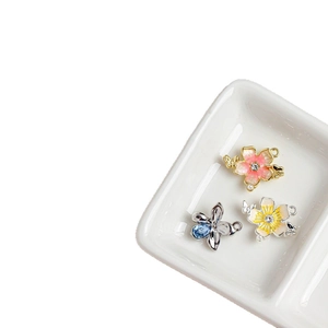 Enamel flower butterfly charms with crystals and pearls for DIY jewelry making