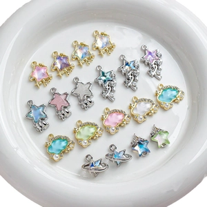Star and cloud alloy charms for DIY jewelry making with enamel and pearl details