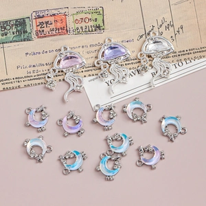 Alloy Zirconia Inlaid Jellyfish Crescent Moon Star Pendants Charms For DIY Necklace Bracelet Earrings Jewelry Accessories