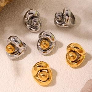 Bagues doubles en acier inoxydable doré 18 carats et argent avec billes polies
