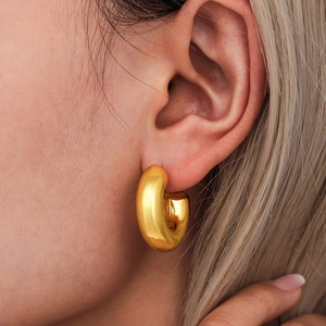 Pendientes de aro gruesos en forma de C de acero inoxidable bañados en oro de 18K