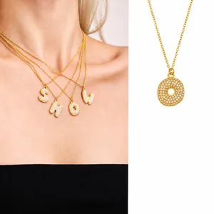 Stainless Steel Zirconia Initial Letter Pendant Necklace For Women Gold Silver Plated Clavicle Chain Fashion Jewelry Gift