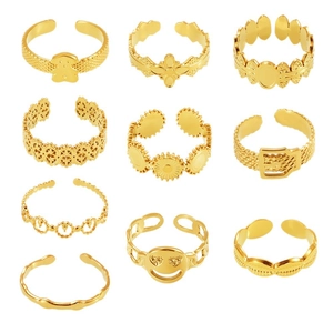 Set di 9 anelli bohémien in acciaio inossidabile placcato oro 18k con forme geometriche