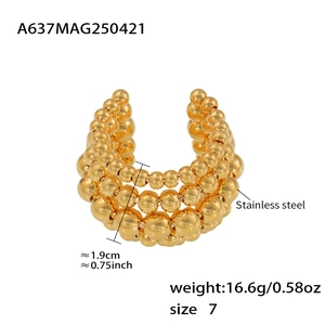 Detailed view of triple-layered 18k gold plated stainless steel bead ring specifications