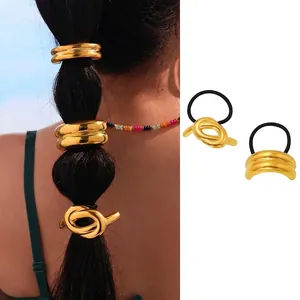 Chouchou en Métal Acier Inoxydable Minimaliste Or Argent Plaqué Attache-queue Élastique Bijoux de Mode pour Femmes