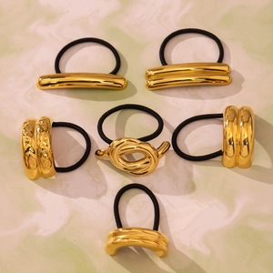 Minimalist 18K gold plated stainless steel ponytail holders in six assorted metal designs
