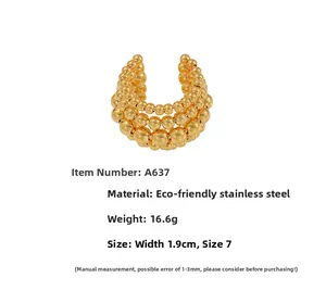 Detailed specs of 16.6g gold multi-layer beaded wide ring with 1.9cm width and size 7