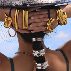 Ensemble d'anneaux à cheveux géométriques minimalistes en or et argent pour femmes