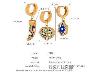 Details von Edelstahl-Ohrringen mit Teufelsauge inklusive Maßen und Gewichtsangaben