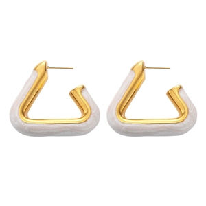 Modern white geometric triangle hoop earrings with gold-plated stainless steel base