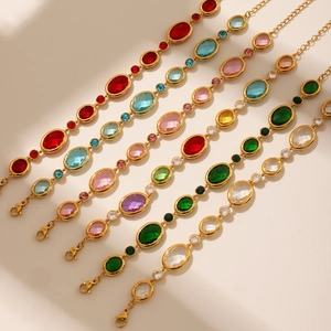 Colorful Czech crystal faceted stone bracelets in gold-plated stainless steel setting