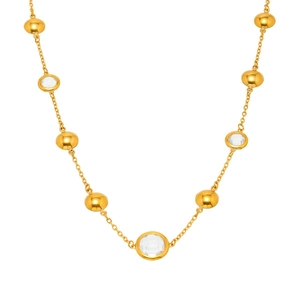 Elegant gold-plated stainless steel necklace featuring clear faceted glass stones and beads