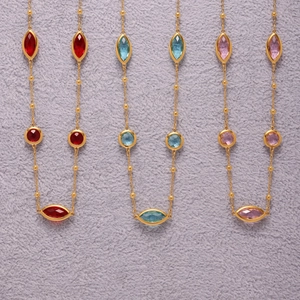 Chic 18k gold plated stainless steel necklace featuring faceted colorful glass stones