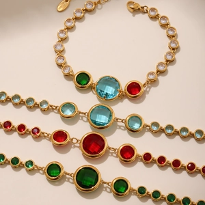 Bracelets en acier inoxydable avec pierres colorées en verre tchèque et zircons 5A brillants
