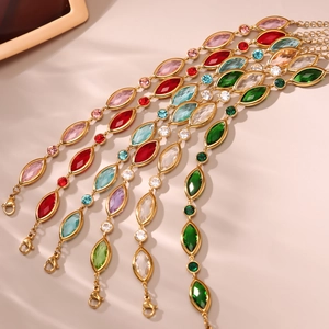 Colorful marquise cut crystal bracelets in gold finish with sparkling 5A cubic zirconia