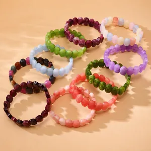 Bracelet en Perles de Pierre Naturelle pour Femmes Bijoux en Acier Inoxydable de Haute Qualité Perles Ovales Facettées Chaîne Élastique Cadeau