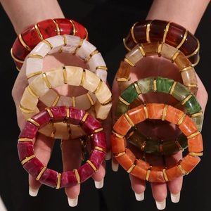French style colorful resin stretch bracelets with gold-plated stainless steel accents