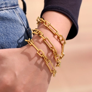 Moderne 18k vergoldete Edelstahl Armbänder im geometrischen Ketten-Design