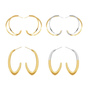 Pendientes de aro geométricos clásicos en forma de C en oro y acero inoxidable bicolor