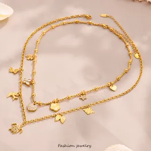 Roestvrij Stalen Zirconia Ketting Armband Sieradencollectie Voor Dames Goud Staal Kleur Schildpad Vlinder Hanger Accessoires