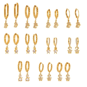 Golden hoop earring set with 5A cubic zirconia animal charms in 18k gold plating