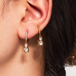 Elegant 18k gold plated cat earrings with sparkling zircon stones for women