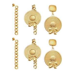 Vintage 18k gold plated stainless steel bow and hat drop earrings for women