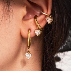 Stainless Steel Hoop Earrings Heart Star Snake Infinity Scissors Rhinestone Pendant Earrings Gold Jewelry For Women