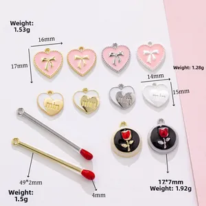 Pendentifs cœur et allumette en émail doré et argenté pour la création de bijoux DIY