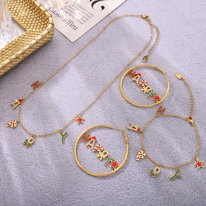 Set gioielli natalizi con collana HAPPY, bracciale e orecchini a cerchio dorati