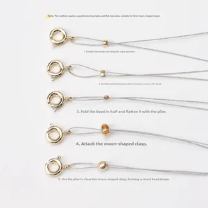5-step guide for assembling 14K gold-plated crescent clasps and crimp beads for DIY jewelry
