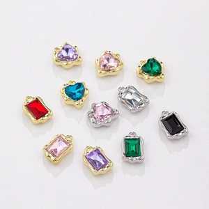 Alloy Rhinestone Heart Square Pendant Accessories For DIY Necklace Bracelet Handmade Jewelry Making Colorful Charms