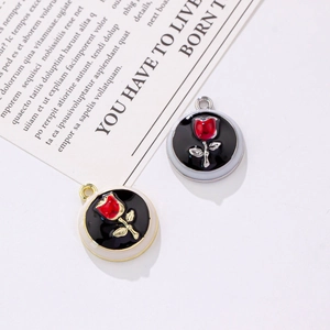 Pendentifs rose en émail noir avec cadres dorés et argentés pour la création de bijoux