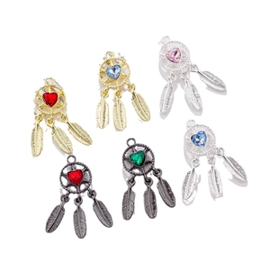 Dreamcatcher heart crystal pendants in gold and silver plating for DIY jewelry making
